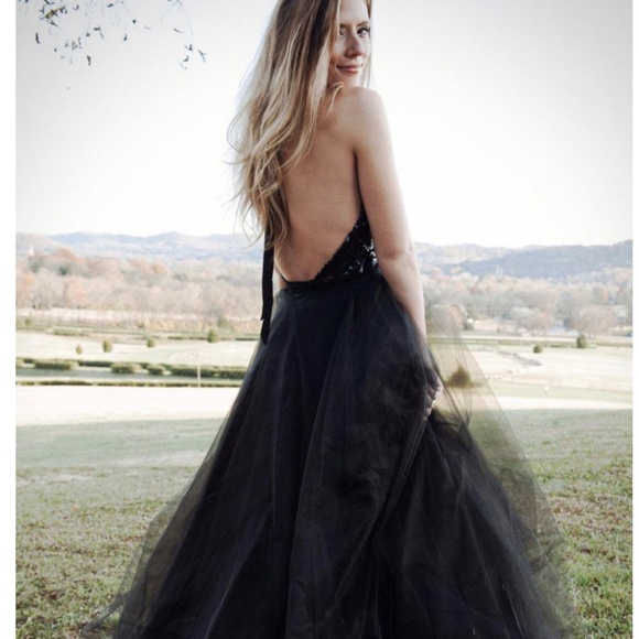 Halter Backless Tulle Dress With Sequins - Picture 3 of 3